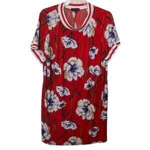 MADISON LEIGH  BELOW KNEE/MIDI TUNIC DRESS, WOMENS, 3X, RED - BLUE YELLOW FLORAL